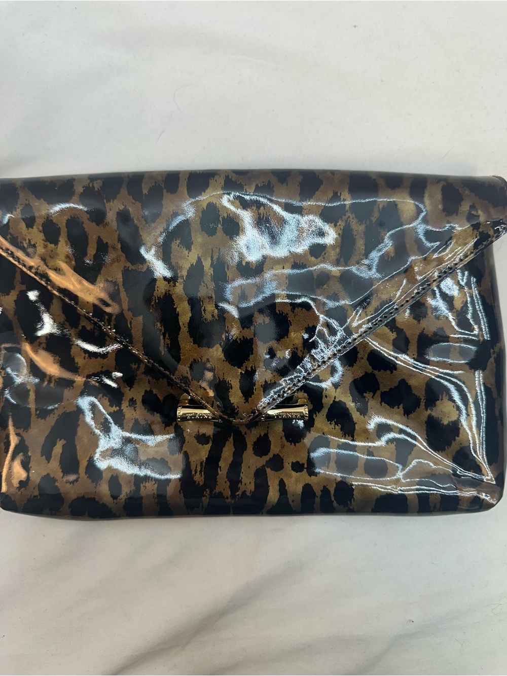 Elaine Turner Leopard Patent Envelope Clutch - Brown/Black - Picture 2 of 6